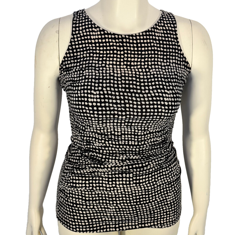 The Limited Tank Top Blouse Women's S Black WHite Abstract Stretch Ruched Front